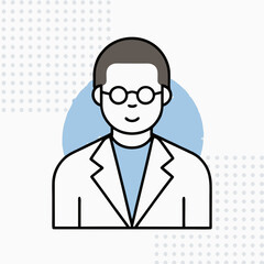 A man wearing a white lab coat and glasses. He is smiling