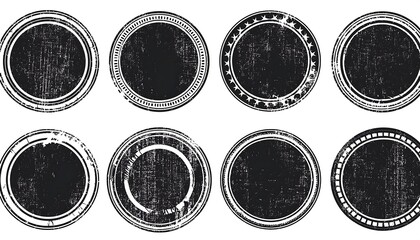  Black and round grunge stamps with dirty textures and scratched seals in a set of circular _1(905)