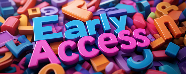 Obraz premium The vibrant letters spell out early access surrounded by a playful arrangement of various colorful shapes and letters ideal for marketing or announcements