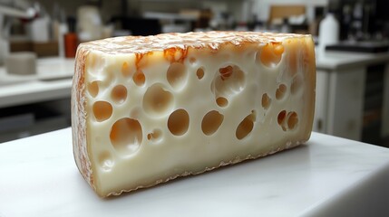 Artisan Cheese Block with Distinctive Holes and Creamy Texture