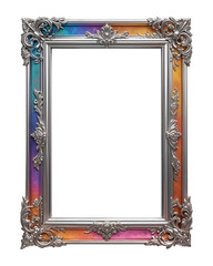Silver frame in baroque style isolated on transparent background, template
