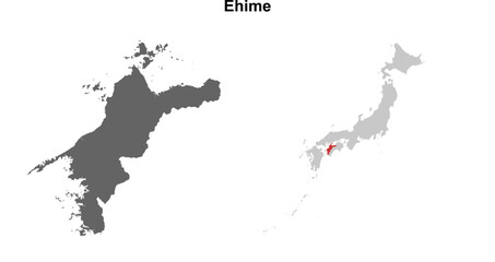 Obraz premium Ehime prefecture blank outline map set