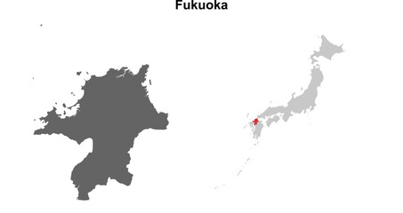 Fukuoka prefecture blank outline map set