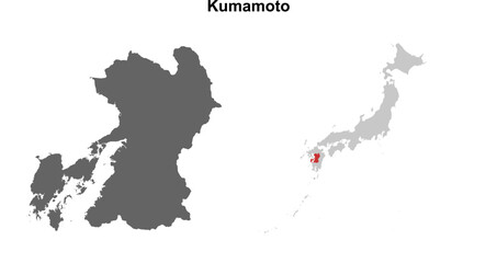 Kumamoto prefecture blank outline map set