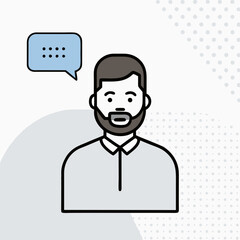 A man with a beard and a mustache is talking on a phone. The man is wearing a white shirt and a gray tie