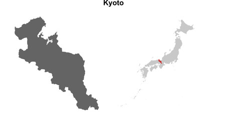 Kyoto prefecture blank outline map set