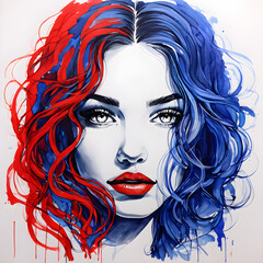 woman with red and blue hair