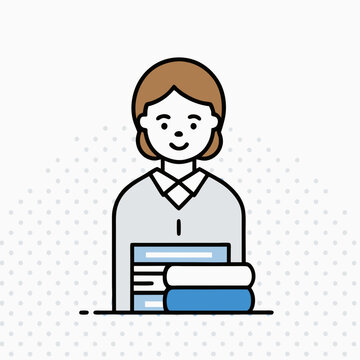 woman holding books, minimalist style clip art preview