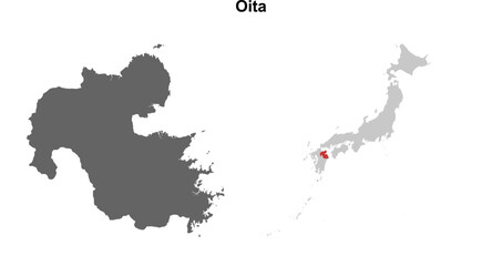 Oita prefecture blank outline map set