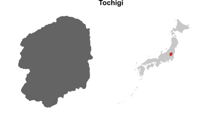 Obraz premium Tochigi prefecture blank outline map set