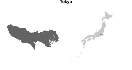 Tokyo prefecture blank outline map set