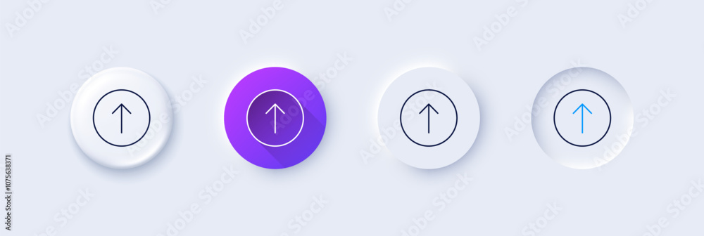 Poster swipe up button line icon. neumorphic, purple gradient, 3d pin buttons. scrolling arrow sign. landin
