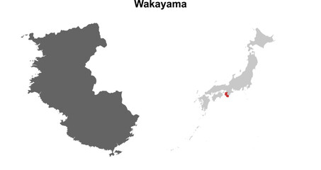 Wakayama prefecture blank outline map set