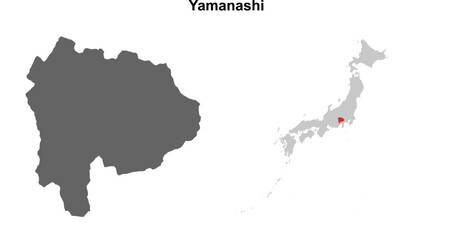 Yamanashi prefecture blank outline map set