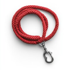 Naklejka premium Red dog leash coiled on plain white surface