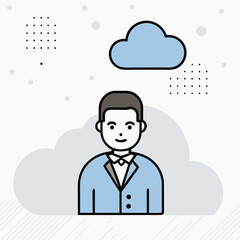 A man in a suit is smiling at the camera. The background features a cloudy sky. Concept of professionalism and confidence