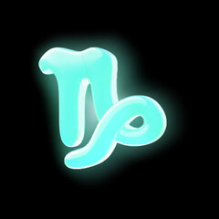 Obraz premium The 3D symbol of the zodiac sign Capricorn is neon blue with luminous effects