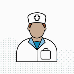 A man in a white coat with a stethoscope and a cross on his cap. He is a doctor