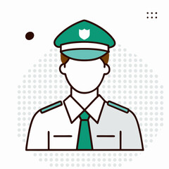 A man in a uniform with a badge on his hat. He is wearing a tie and has a police cap on his head