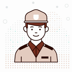 A man in a uniform with a hat and a badge on his chest. He is smiling and looking at the camera