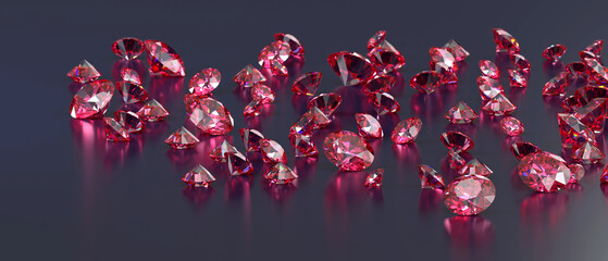 Ruby diamond topaz Gem placed on glossy background 3d rendering soft focus	
