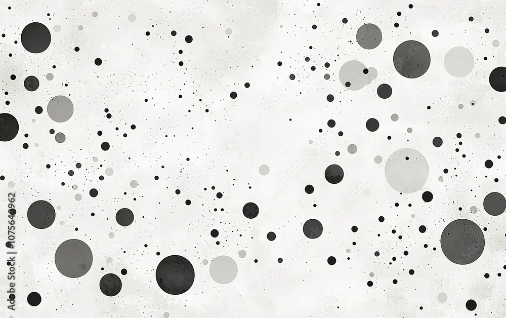 Poster abstract monochrome pattern with scattered circles on a light background creating a visually stimula