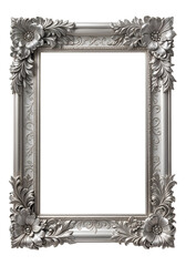 Silver frame with patterns isolated on transparent background, template