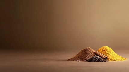 Obraz premium A heap of dirt lay beside a stack of pine cones on top of a brown cloth-covered floor
