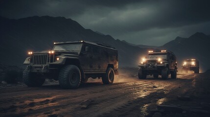 A photo of a pair of vehicles captured in a dramatic seen