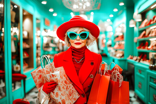 Femme extravagante faisant du shopping dans les magasins