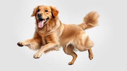 Playful golden retriever in midair  joyful canine actions for pet themed designs