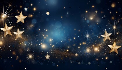 Naklejka premium A dark blue background features sparkling stars, bokeh lights, and abstract night sky eleme_1(175)