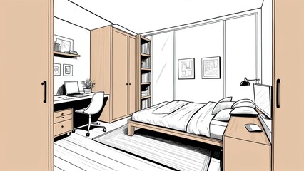 Minimalist bedroom with smart zoning for a productive home workspace.