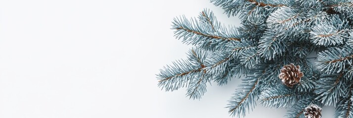 Obraz premium A beautifully lush green fir branch, blanketed in soft and fluffy fresh snow, adds a delightful charm to festive decorations and effectively spreads holiday cheer during the winter season