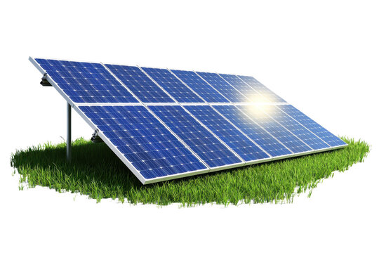 A solar panel positioned on grassy ground, designed to harness sunlight for energy production.