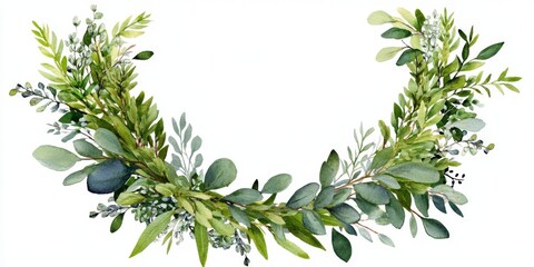 Obraz premium This beautiful watercolor eucalyptus wreath, featuring lush greenery, is perfect for sophisticated wedding invitations and decorations, enhancing any events atmosphere and making it memorable