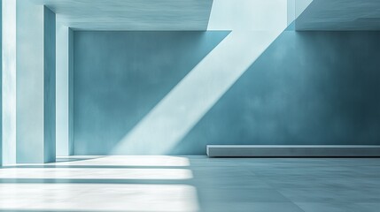 Obraz premium Minimalistic room with blue walls and sunlight casting shadows