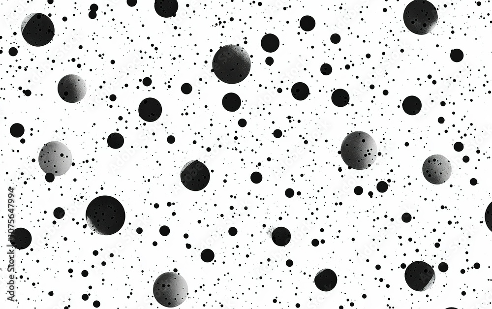Poster abstract design featuring black and gray dots on a white background, creating a dynamic and modern p