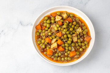 Traditional delicious Turkish food; Peas with minced meat (Turkish name; Kiymali bezelye yemegi)