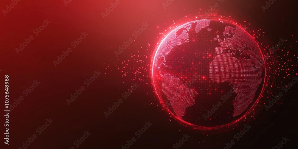 Poster red digital globe with glowing dots representing data points