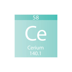 Ce Cerium Lanthanide Chemical Element Periodic Table. Simple flat square vector illustration, simple clean style Icon with molar mass and atomic number for Lab, science or chemistry class.