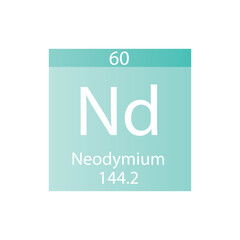 Nd Neodymium Lanthanide Chemical Element Periodic Table. Simple flat square vector illustration, simple clean style Icon with molar mass and atomic number for Lab, science or chemistry class.
