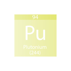 Pu Plutonium Actinoid Chemical Element Periodic Table. Simple flat square vector illustration, simple clean style Icon with molar mass and atomic number for Lab, science or chemistry class.