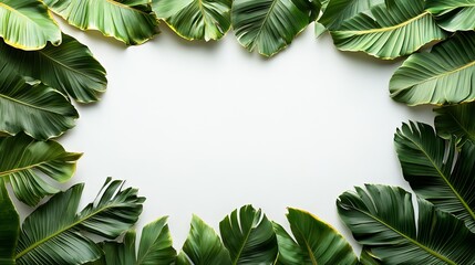 Fototapeta premium tropical banana leaf frame isolated on white background. green frame