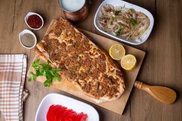 Turkish and Arabic Traditional Ramadan Bread Sliced Etli Ekmek or Pide