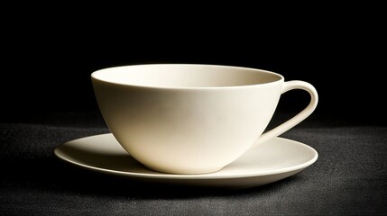 Fototapeta premium A white cup sits on top of a black table