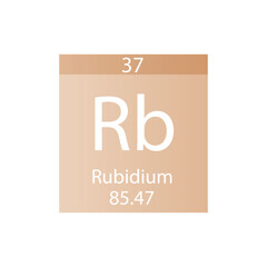 Rb Rubidium Alkali metal Chemical Element Periodic Table. Simple flat square vector illustration, simple clean style Icon with molar mass and atomic number for Lab, science or chemistry class.