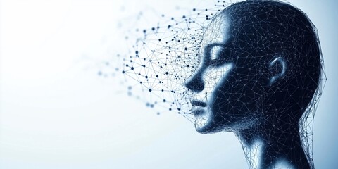 Obraz premium Abstract human face composed of network connections and nodes, digital art