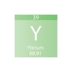 Y Yttrium Transition metal Chemical Element Periodic Table. Simple flat square vector illustration, simple clean style Icon with molar mass and atomic number for Lab, science or chemistry class.