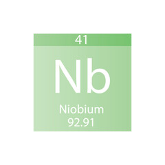 Nb Niobium Transition metal Chemical Element Periodic Table. Simple flat square vector illustration, simple clean style Icon with molar mass and atomic number for Lab, science or chemistry class.
